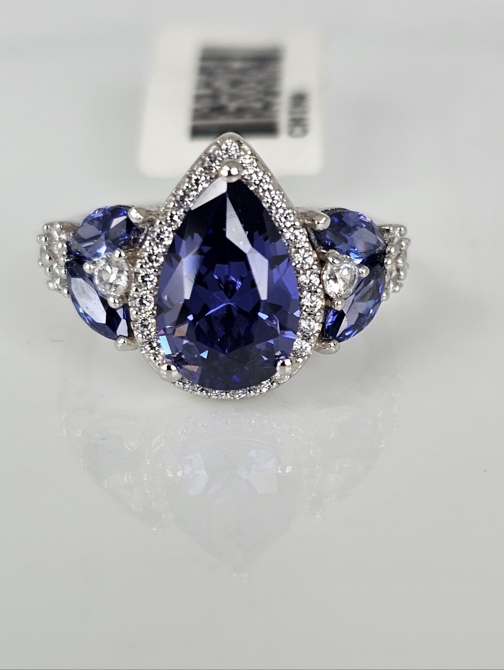 Intoxicating Tanzanite & Diamond Simulant Ring Sterling Silver Size 7.5 NEW
